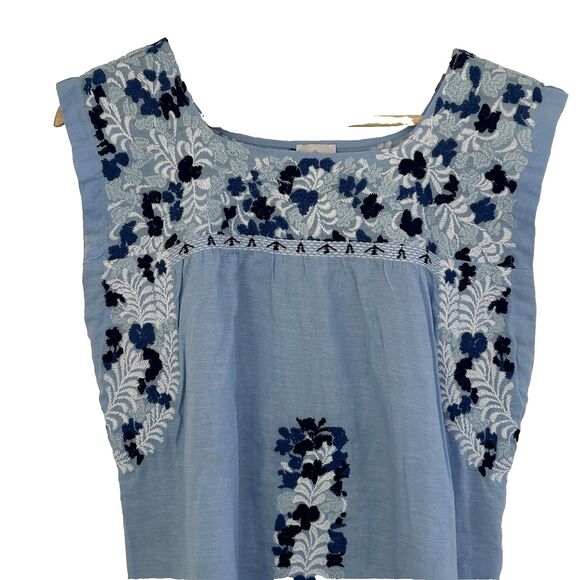J. Marie The Libby Dress Size Small Blue Embroidered Tunic Linen Blend Lined - Picture 3 of 10